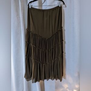Olive Green Ruffled Fairycore Earthy Tiered Maxi Skirt